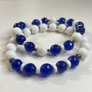 Handmade One of a Kind Blue & White Beaded Bracelets